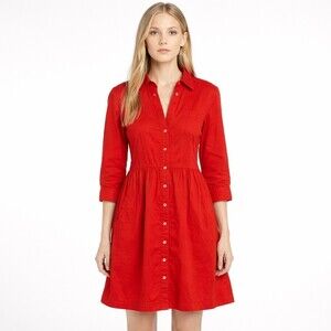 Anthropologie Moulinette Soeurs Oasis Shirt Dress Size 6 Red Cotton Smocked Mini